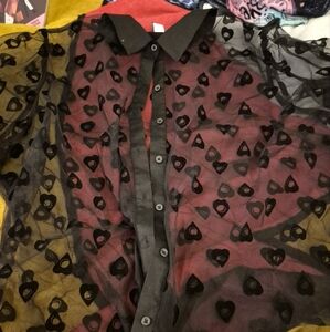 Hot Topic Blue 3/4 Sleeve Tie Front Blouse